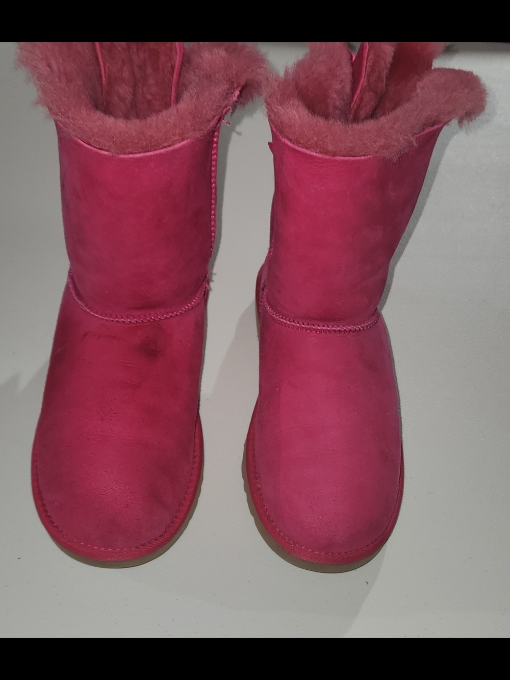 Hot Pink UGG Bailey Bow boots Feature Plush Shearling Lining Satin Bows Size 6
